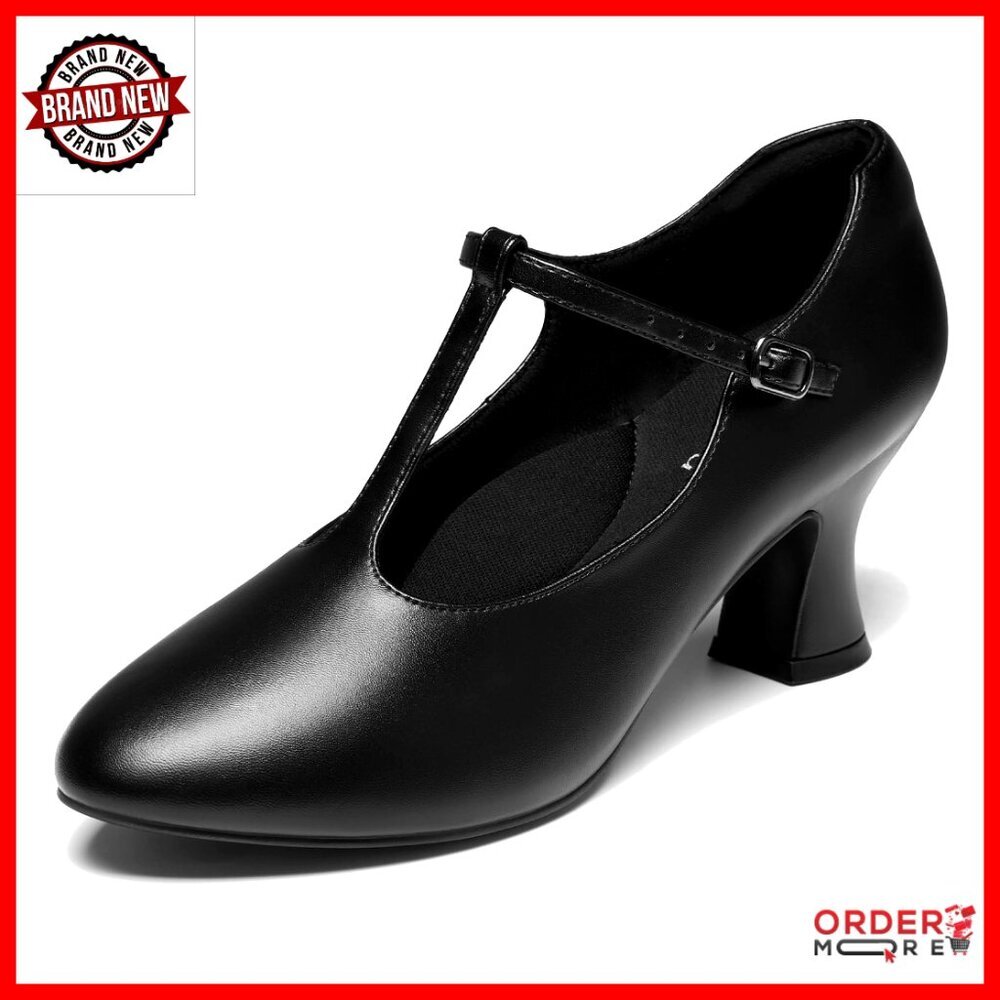 Women's T-Strap Dance Shoes 2-2.5 Inch Heel Ballroom Latin Salsa